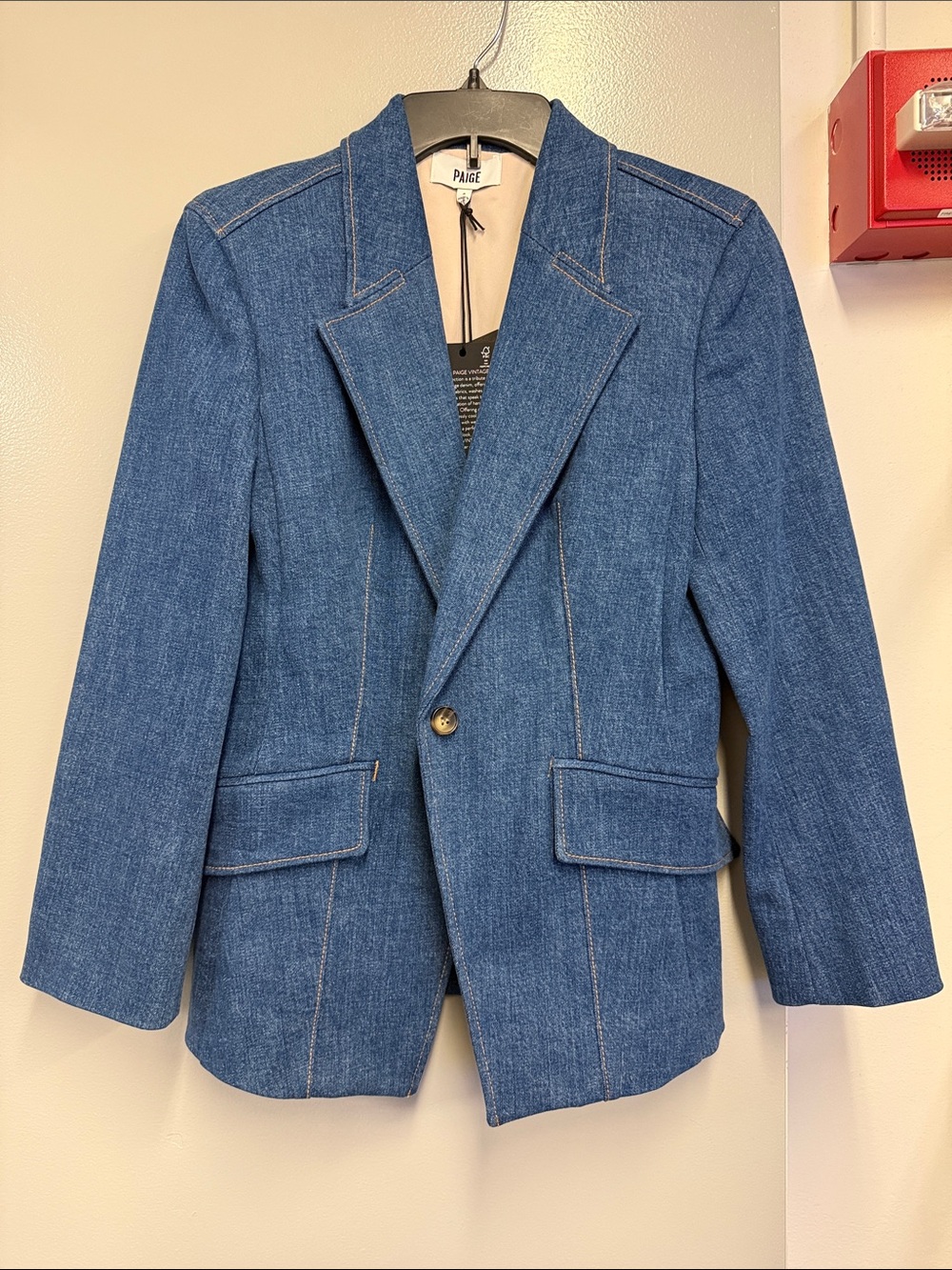 PAIGE Blue Denim Single-Button Blazer